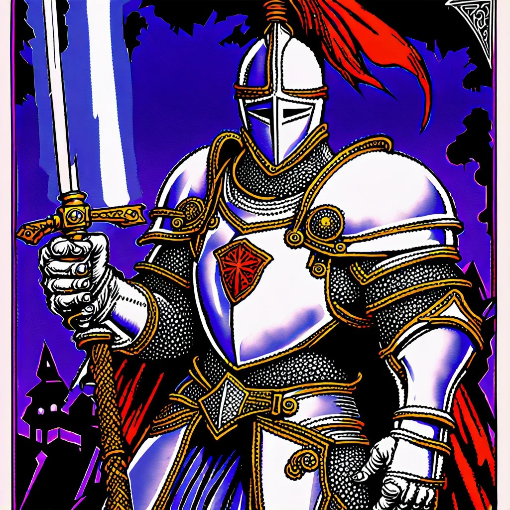 90's TCG art retro fantasy art of white knight