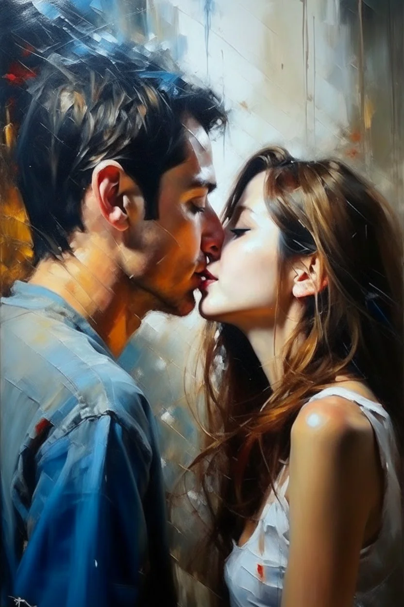 I'm yours Only a girl and a boy Romantic kiss Oil painting