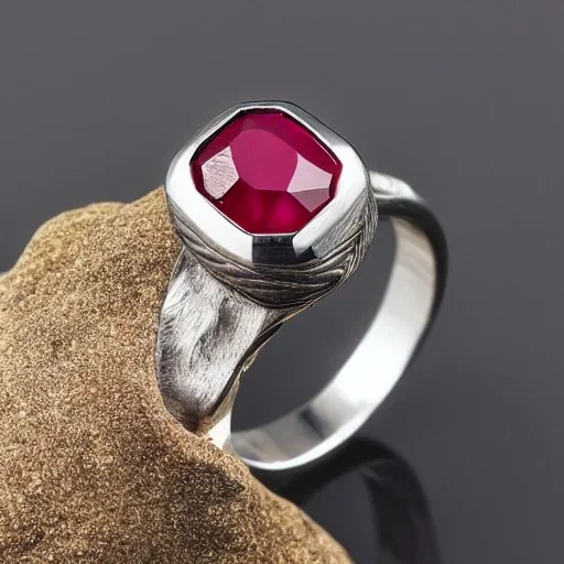 ruby signet ring with braided tungsten and titanium, braided band, brushed steel, men's jewellery