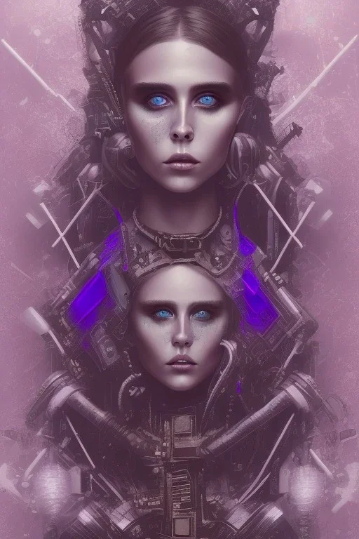 Abstract steampunk, purple tones,Danish singer MØ face,