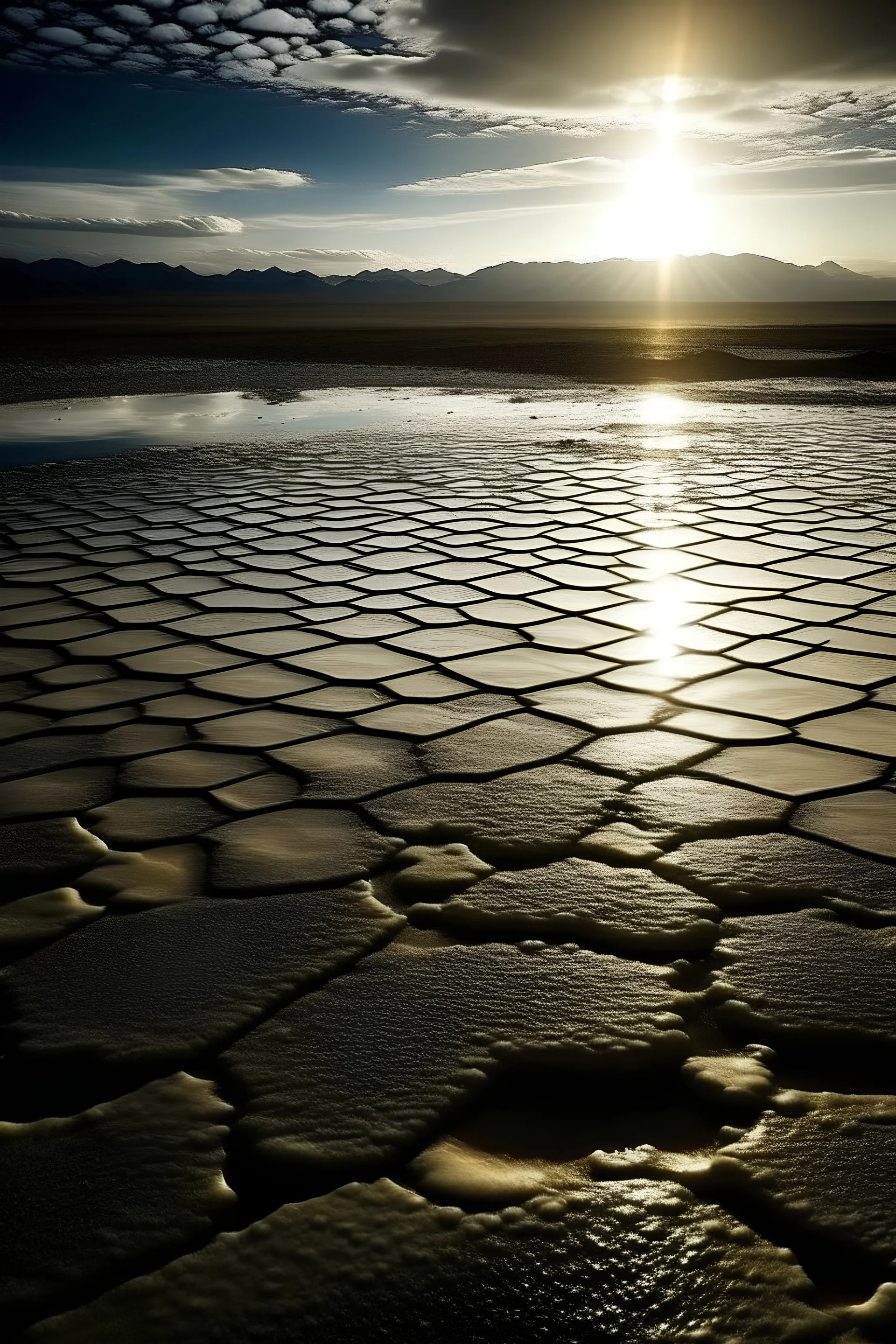 The Shimmering Flats, once a great and bountiful lake, now lay barren and lifeless under the relentless rays of the sun. Its once clear waters had vanished, leaving behind a vast expanse of dry salt pan that shimmered with a blinding intensity. Legends whispered of a time when a powerful water spirit had resided in the lake, guarding its depths and nurturing the life within it. But now, that spirit was gone, and with its passing, so too had gone all the water in the lake.
