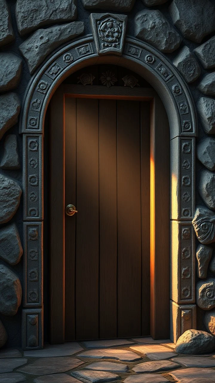 A magic door opening to one native a, high quality, high details , 8k, hyper realistic, magic style ,