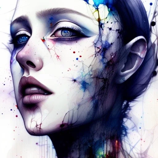 singer Danish MØ face, watercolor illustration by <agnes cecile> <Yoji Shinkawa>, darkblue tones,