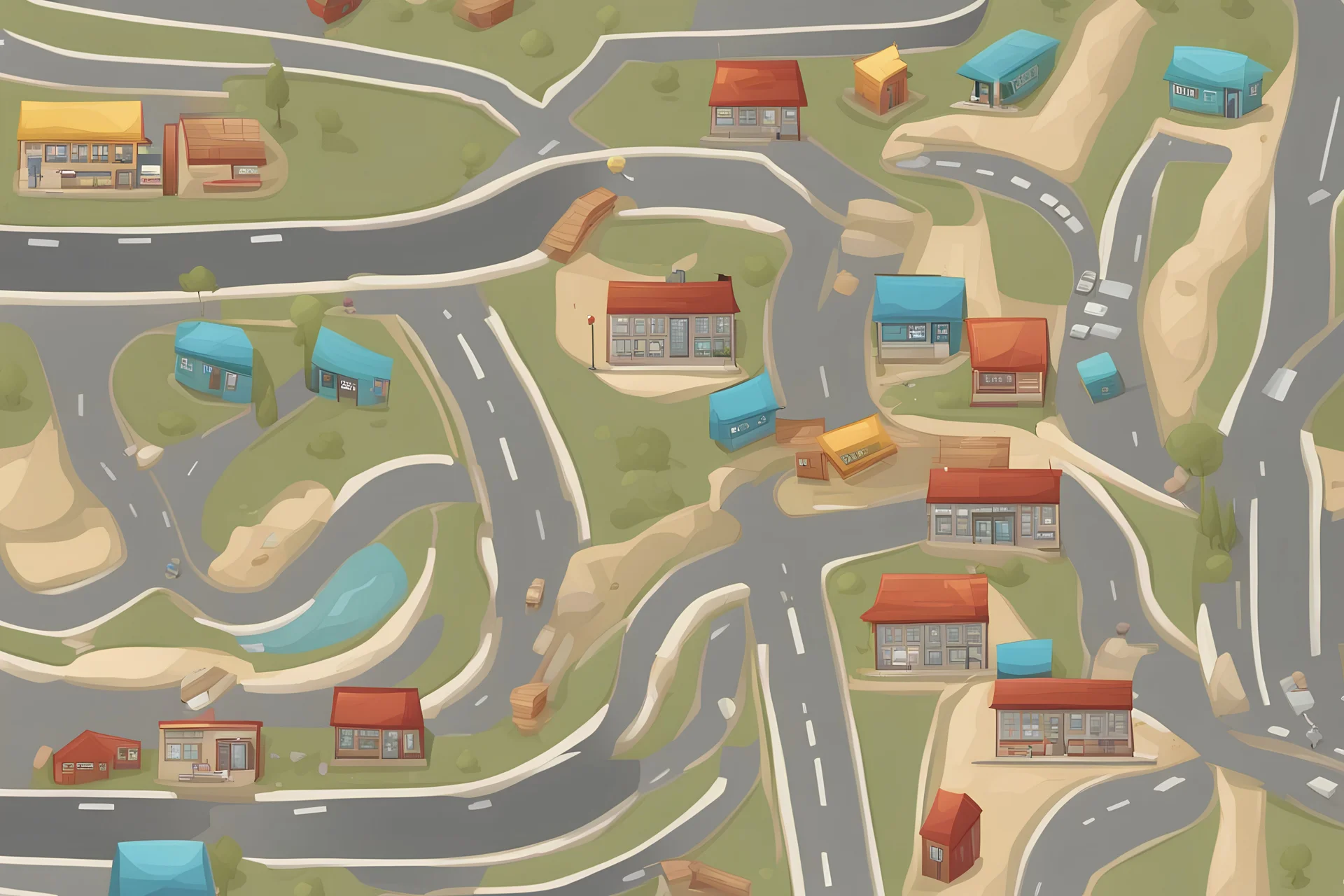 road map, top view, comic book, vector map,