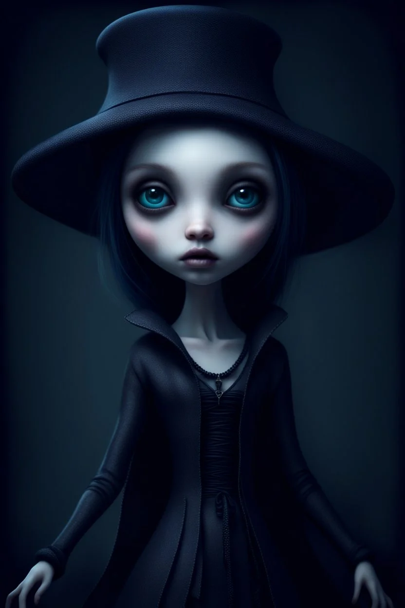 MJ P: 3D-rendered painting portrait freak in the style of Tim Burton and art style dark-fantasy Nicoletta Ceccoli style the image features a character from a dark fantasy, otherworldly charm with exaggerated features