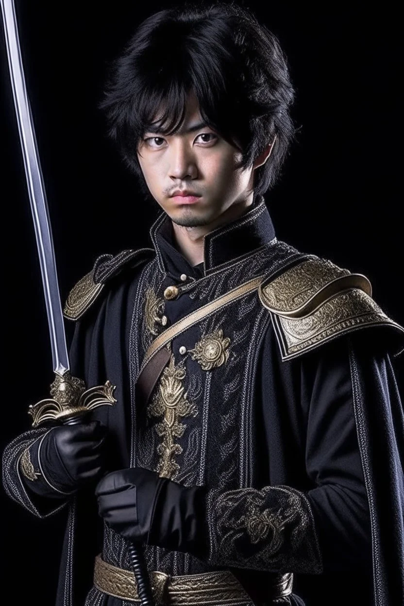 young black hair adult royal guard swordsman with rapier