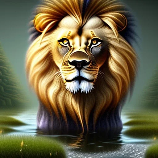  lion in swamp