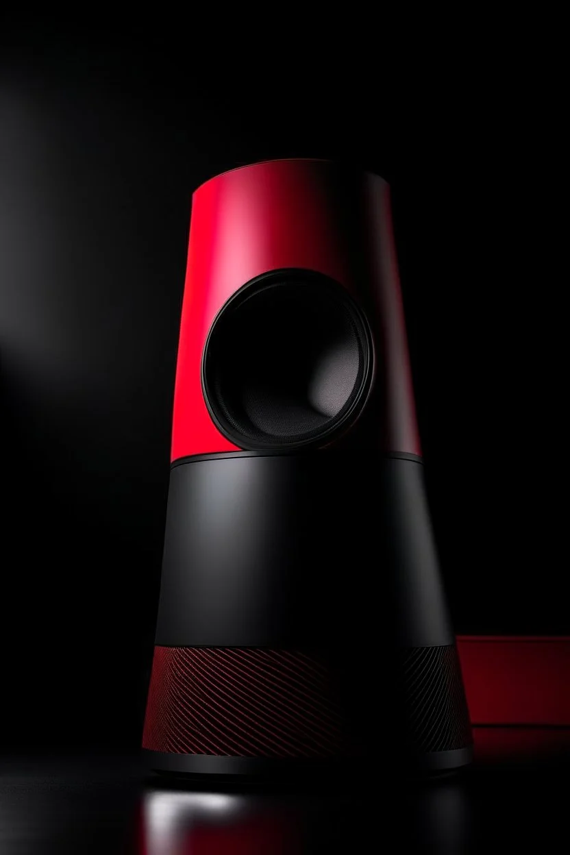 speaker, form inspired by taipei tower, architecture form, modern design style and black and red color