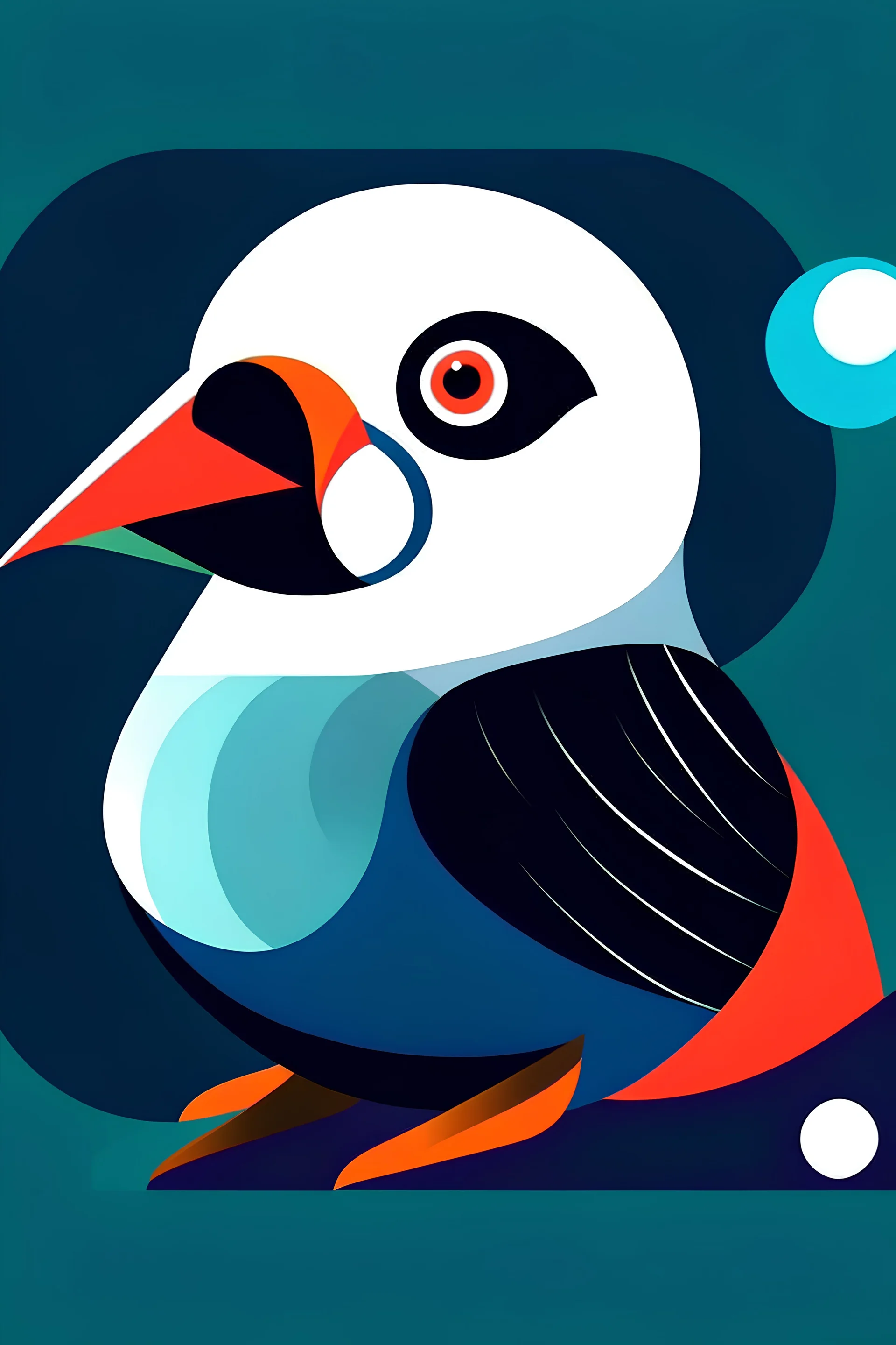 Combine three basic geometric shapes (e.g., circle, triangle, square) to create a unique painting Atlantic Puffin logo. Play with symmetry and repetition.