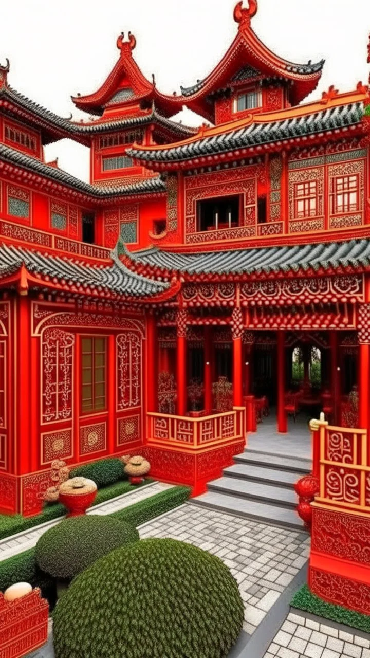 A red fiery Chinese royal village designed in Mehndi design