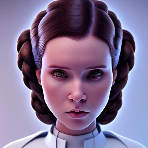 Princess leia, braided hair, dramatic, dramatic lighting, pixar style, volumetric lighting, hyperrealism, 8k, high quality, photorealistic, lot of details