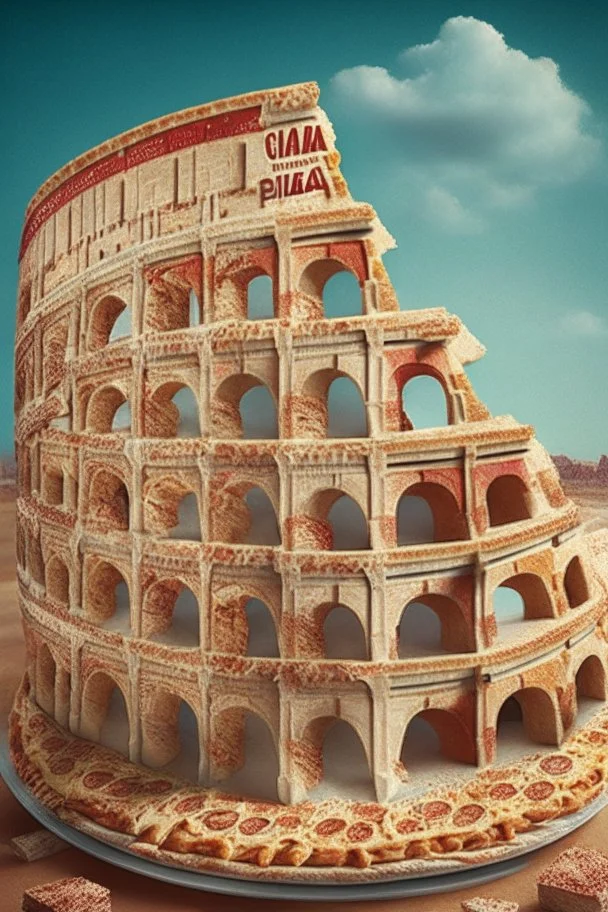 Colosseum made of pizza