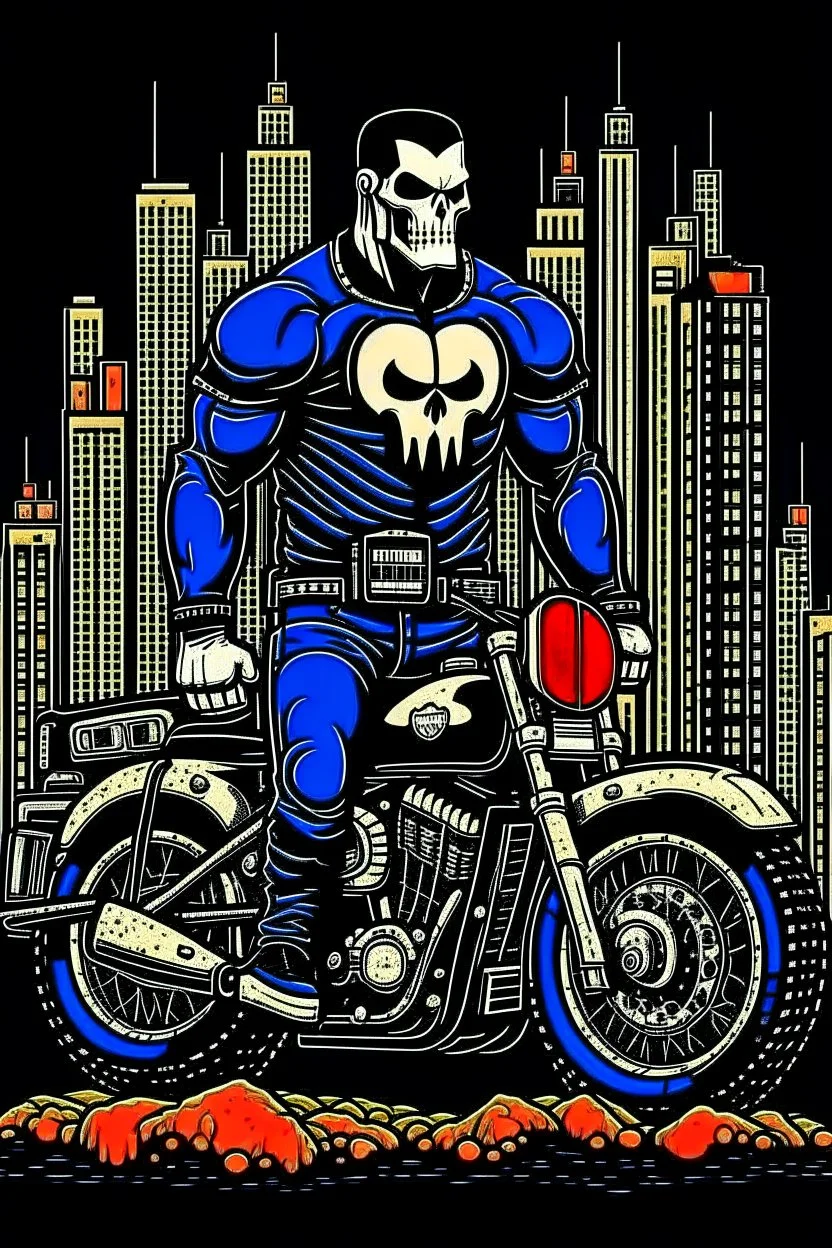 punisher sku;; city motorbike in the style of Hiroshi Nagai