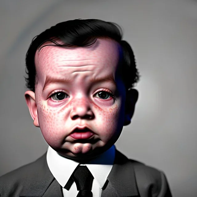 Alfred Hitchcock toddler, full body, dramatic lighting, hyper realistic