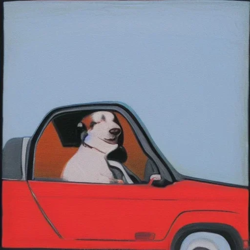 Portrait of a dog in car, 128K --v 4