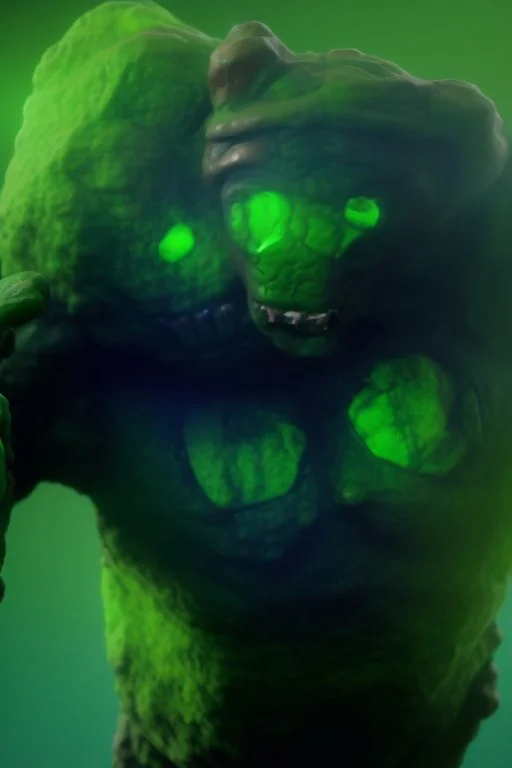 mutated green stone golem with a red tumor corrupted