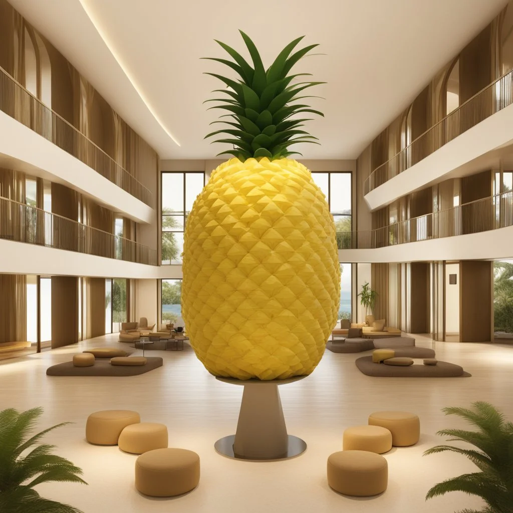 A tourist resort in the shape of a pineapple, interior design, section