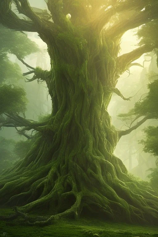 An ent from middle earth in futuristic scene with tree