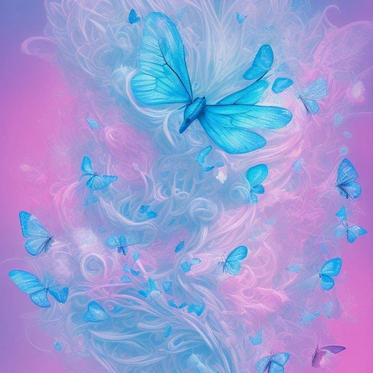 pastel colors, blue, pink, white, butterfly