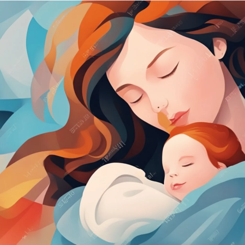 Abstract Mother's Day portrait art Mother and child abstract illustration Maternal love Baby in