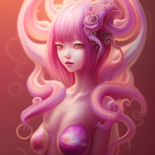  Asian woman, leaning pose, slobber octopus , pink short hair, latex suit, full body, squid, intricate detail , portrait, high lighting, Gradient background,nice end of darkness Dark Woman Little Horns Little Horns Sad Eyes dual soul fire girl soul fire cute realistic hell Dark Realistic Cute