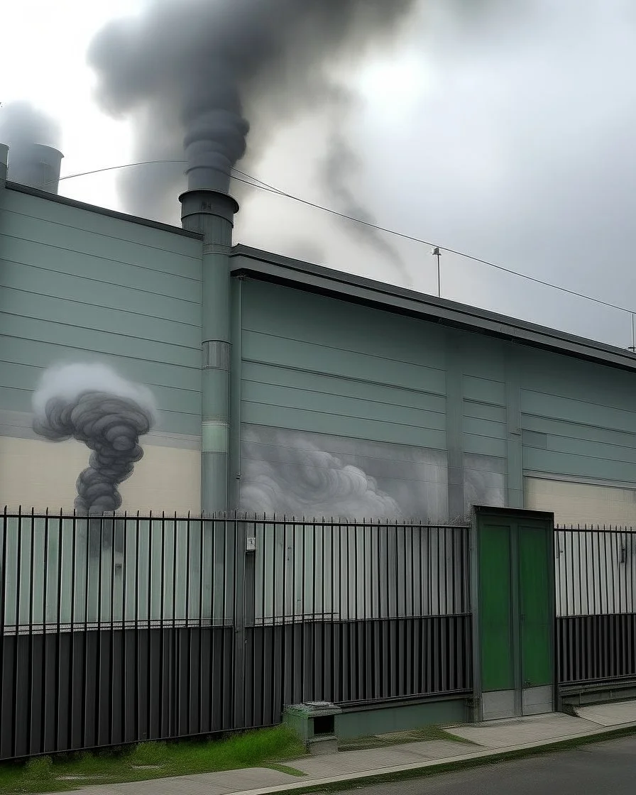A gray facility with noxious smoke painted by Edvard Munch