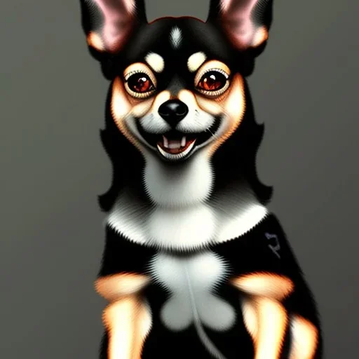 black chihuaha papilion dog, chion, sweet, realistic