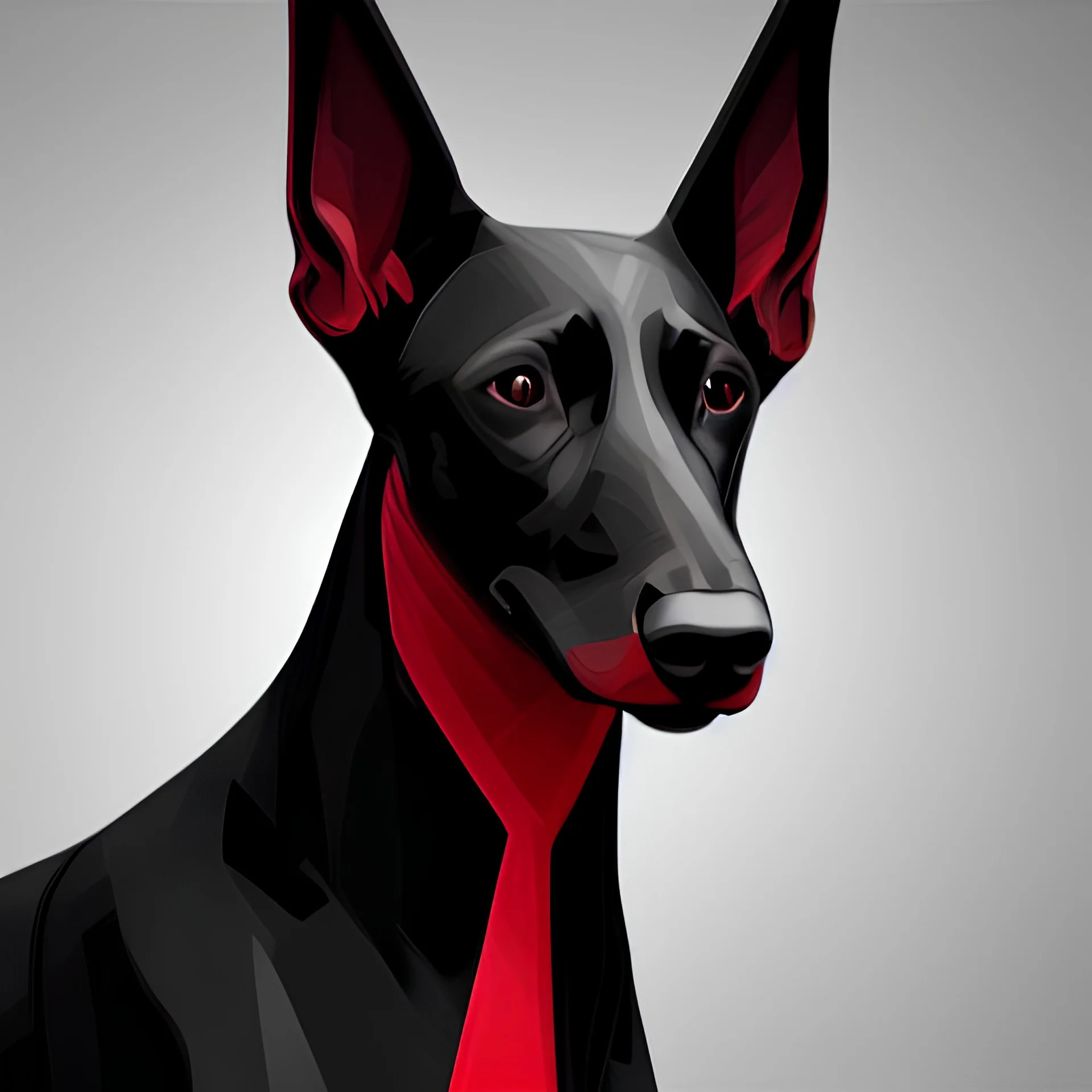 Perro Doberman color negro y rojo vino tinto arte retro de frente fondo blanco