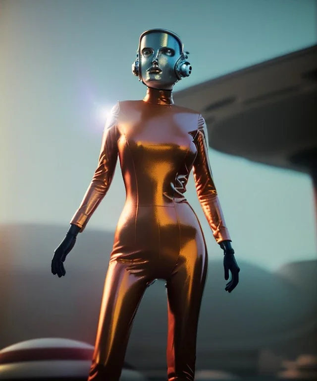 Ultra Realistic retro sci-fi image from 1960, spaceship, sweet young woman Jane, dress with tight latex suit and retro glass helmet, Retro sci-fi style, soft color, highly detailed, unreal engine 5, ray tracing, RTX, lumen lighting, ultra detail, volumetric lighting, 3d, finely drawn, high definition, high resolution.