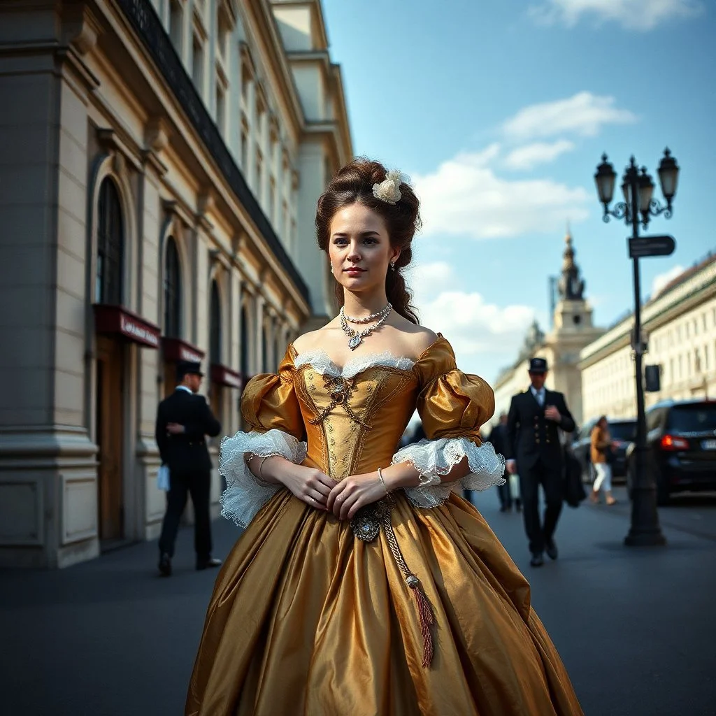 Marie-Antoinette, photography,realism style, in the street