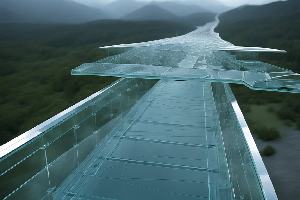 a futuristic glass bridge made of glass by architect "Science-Fiction",by artist "fractal mirrors"