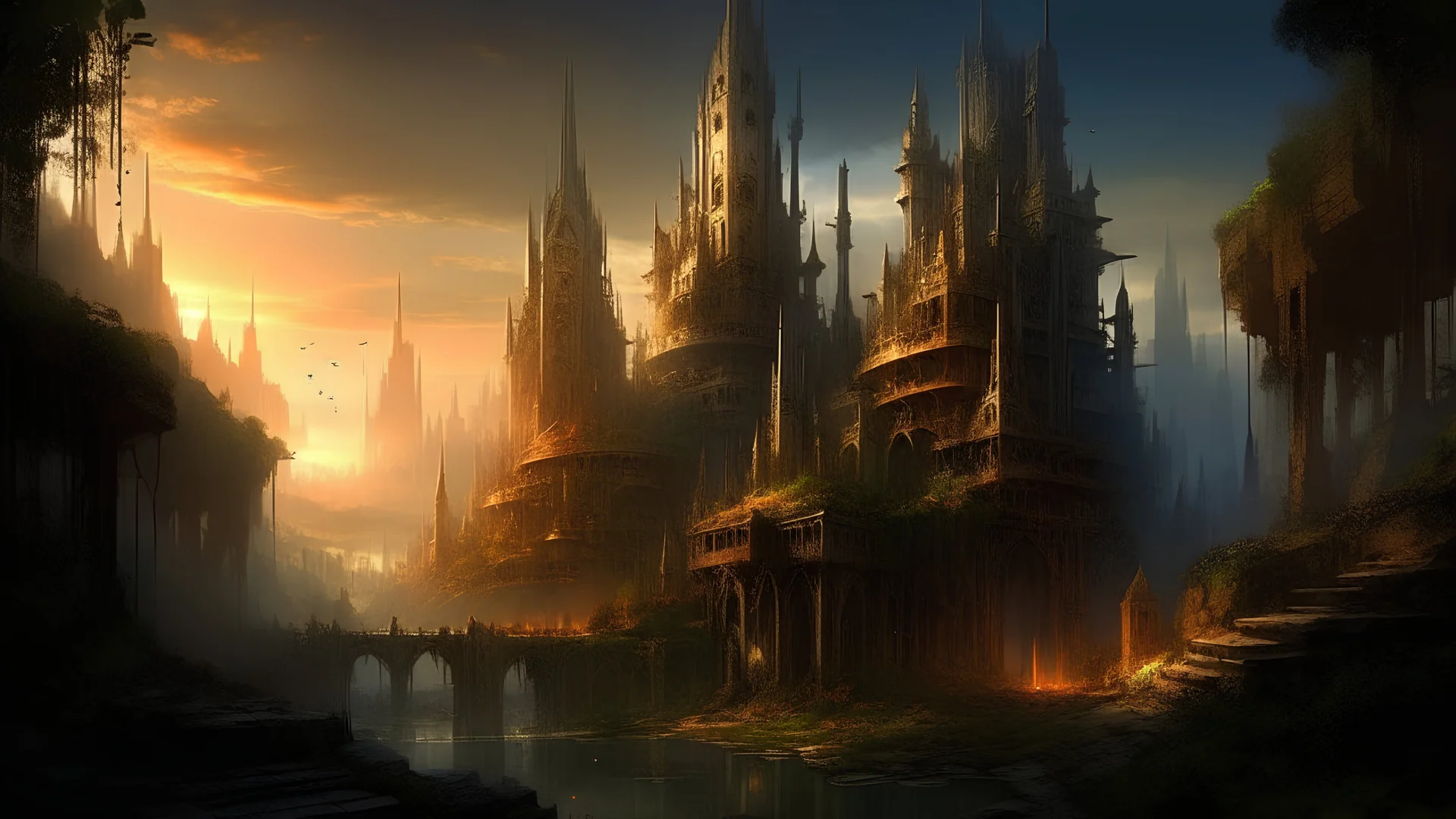 Sharn, the city of towers, digital art, fantasy