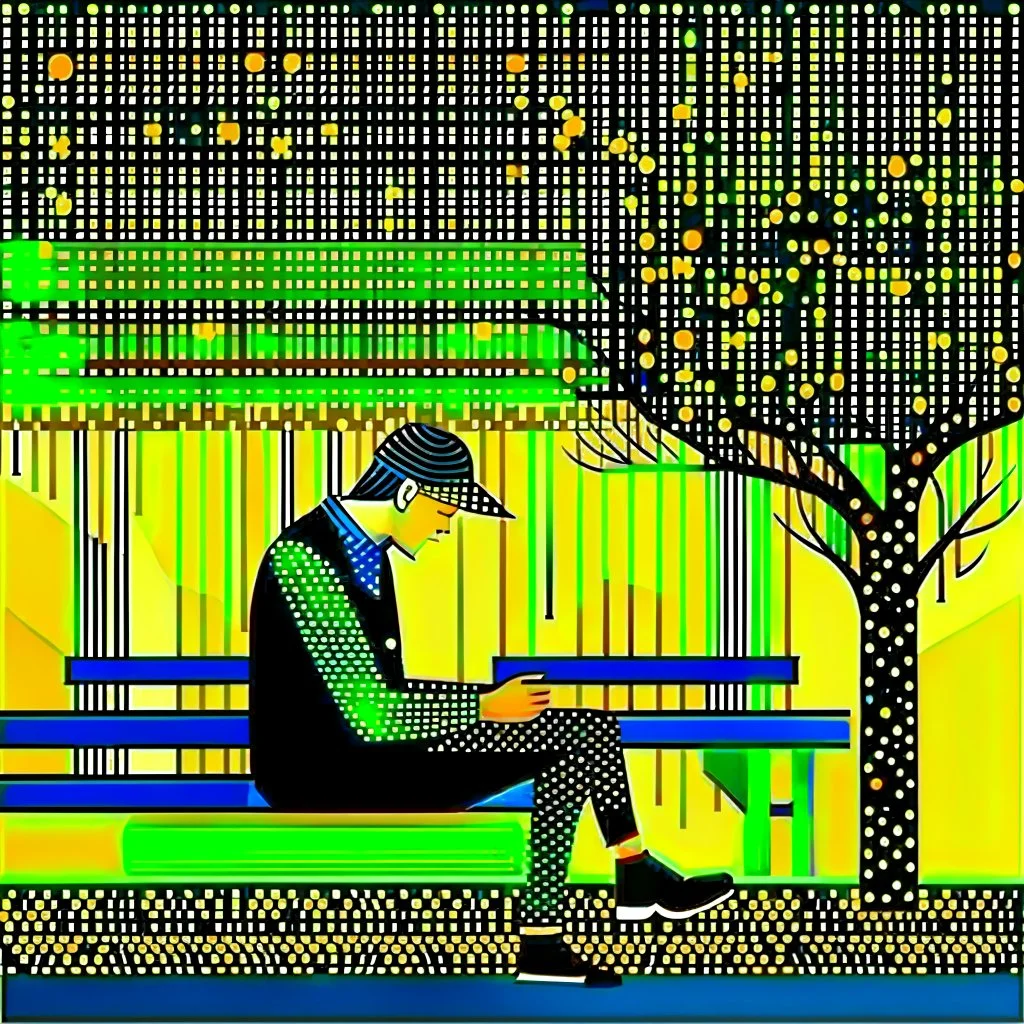 Processing of personal data The figure of a person sitting on a park bench, thinking about complex issues.