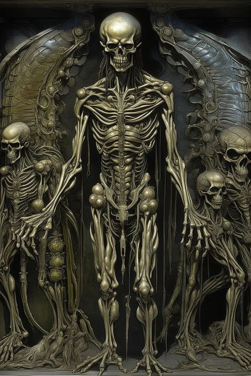 sculpture of Prometheus standing with a torch in his hand, Multiple faces . decayed and rotting with grotesque proportions and imagery. abstract grotesqueries, detailed texture, surreal horror, biomechanical design, by hr giger and beksinski