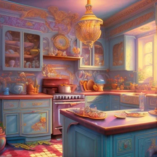 pixar style, realistic painting of a housewife and a jar full with strawberry jam, kitchen in the background volumetric turquise and blue sky, flying environment and background, volumetric lighting, dramatic lighting, detailed digital painting, extreme dense and fine, anime, ornate, colour-washed colors, elegant, small minutiae, tiny features, particulars, centered, smooth, sharp focus, renderman gofur render, 8k, uhd, detailed eyes, realistic shaded volumetric lighting, caustics, backligh