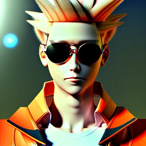 a man with blonde hair wearing sunglasses and an orange jacket, a character portrait by Miyazaki, featured on pixiv, rayonism, toonami, official art, anime