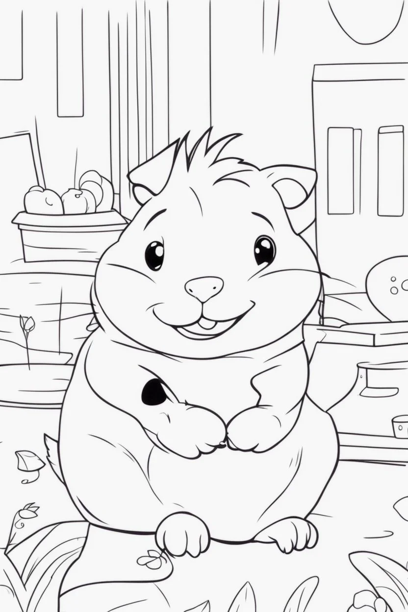 blank colouring book, white blank background, simple picture for toddlers, hamster, disney and pixar style