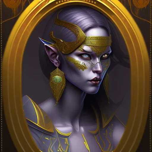 Dark elf warrior, art nouveau, portrait