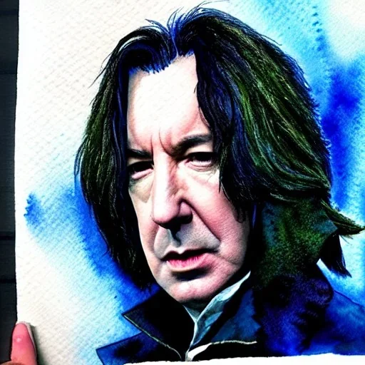 high-quality, fine-detail close-up watercolor of Alan Rickman as Severus Snape, portrait, young, stunning, beautiful, 8k resolution, intricate, digital art, detailed matte painting, photorealistic, volumetric lighting, Rafael Augusto, Juan Francisco Casas, Anne Dittman, Anne Stokes, greg rutowski,