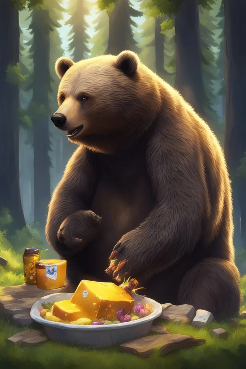 Bear eating honig and is in a wald and play fortnite and polar lichter