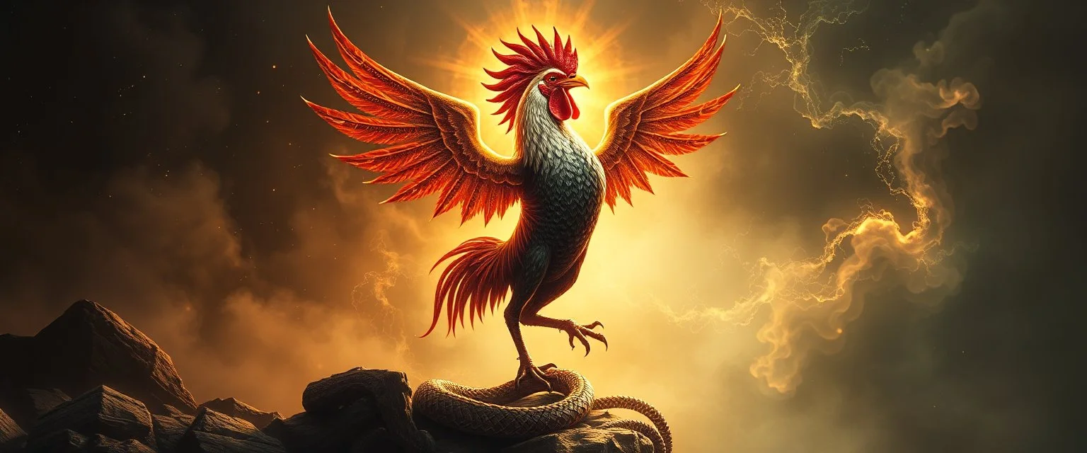 abraxas with rooster head and serpent legs as a vision of the beginning