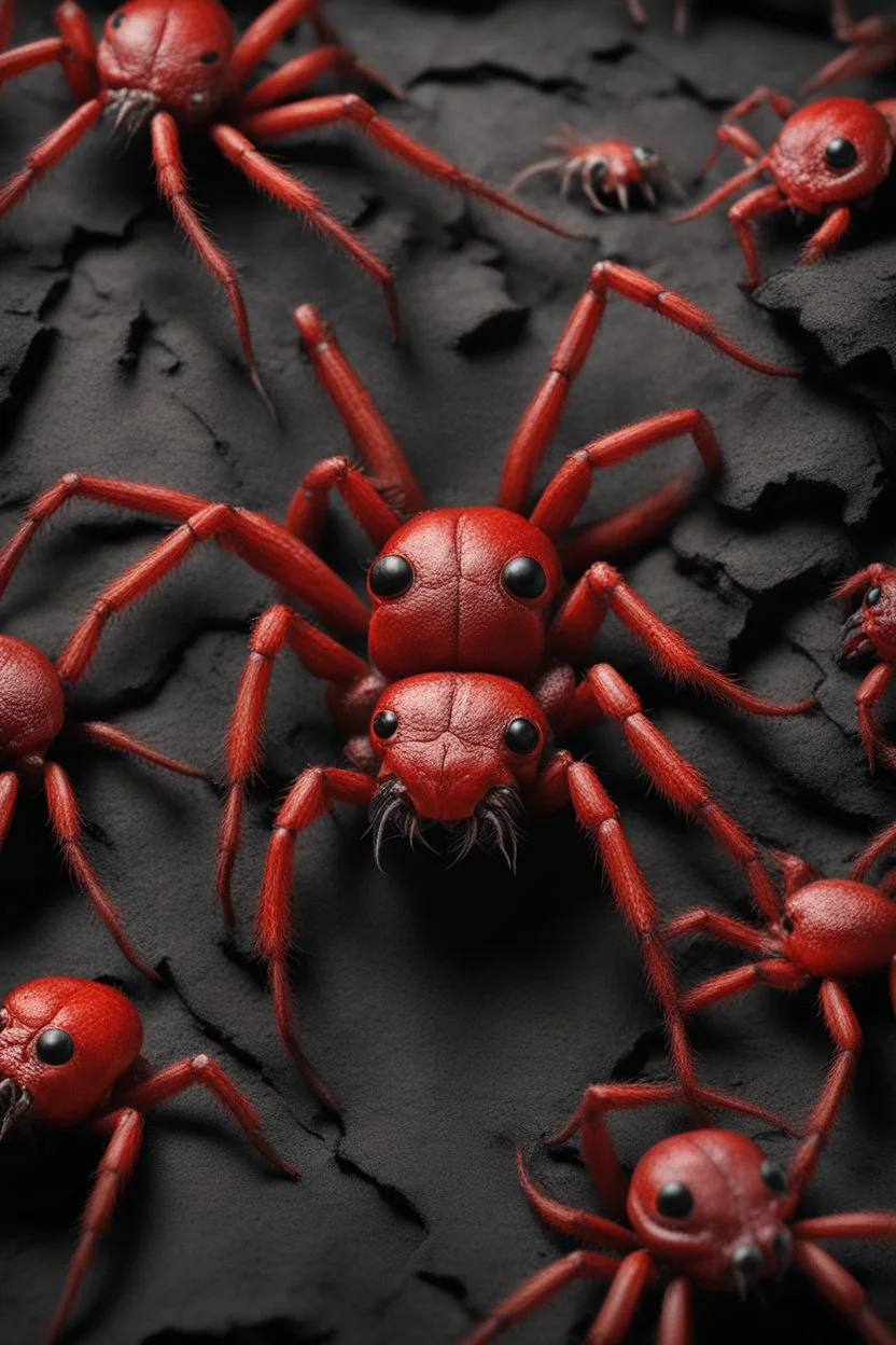 In a mesmerizing combination of brilliant and fading shades, photorealistic,a high-quality,ultra photo-realistic realism image, black shadows gostes + red devils+ evil babies + spiders and snales horror, creppy background, hyper realistic, 35mm, F1.8, intricate detail, Sharp focus, super sharp,