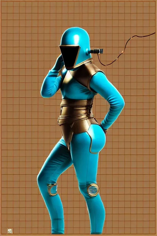 Bronze color, Cyan photograph Cyber-punk, full-mask, AKG-style big headphones, golden rings & disc, fencing mask. Speakers. Kim Kardashian, sword, lightly armored, electronic circuits. Thick tights, thick calves, arched fell, wide hip, flat belly. Ancient artifact attached. Perfect body. 5-dimensional Escher tiling background. Daft Punk, Tron Movie. Matrix movie clothes, Red leather areas, tippet, latex. Wicked sneakers. 1990's, old telephone microphone. Surreal. Minimal fashion Futurism