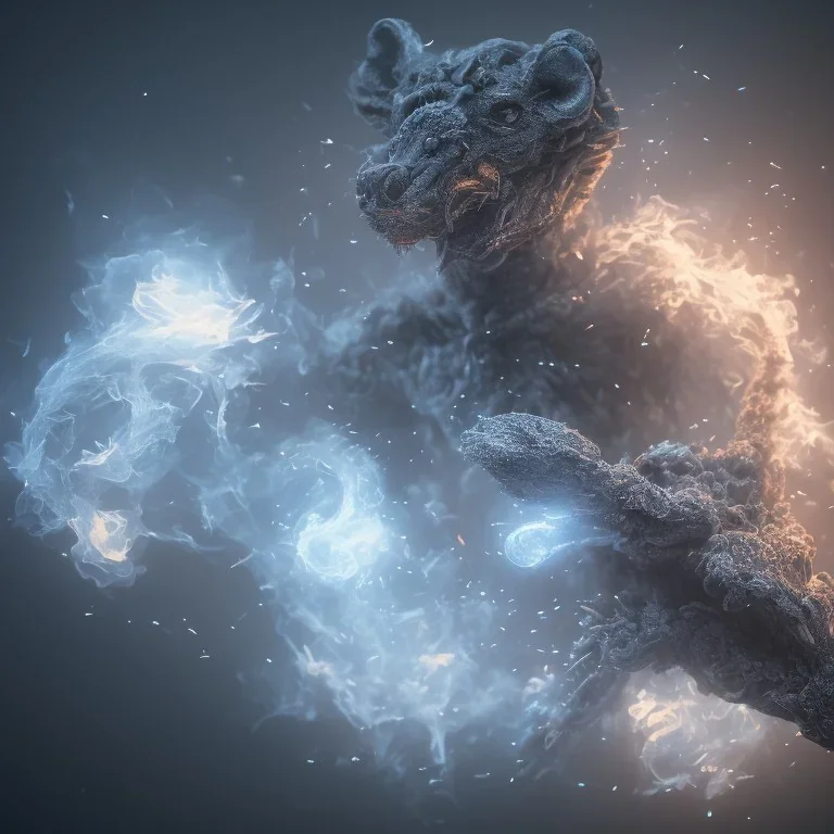 All Black Feild mouse, white smoke, dark, high definition, ultra 8 k, volumetric lighting, blue fire, fog