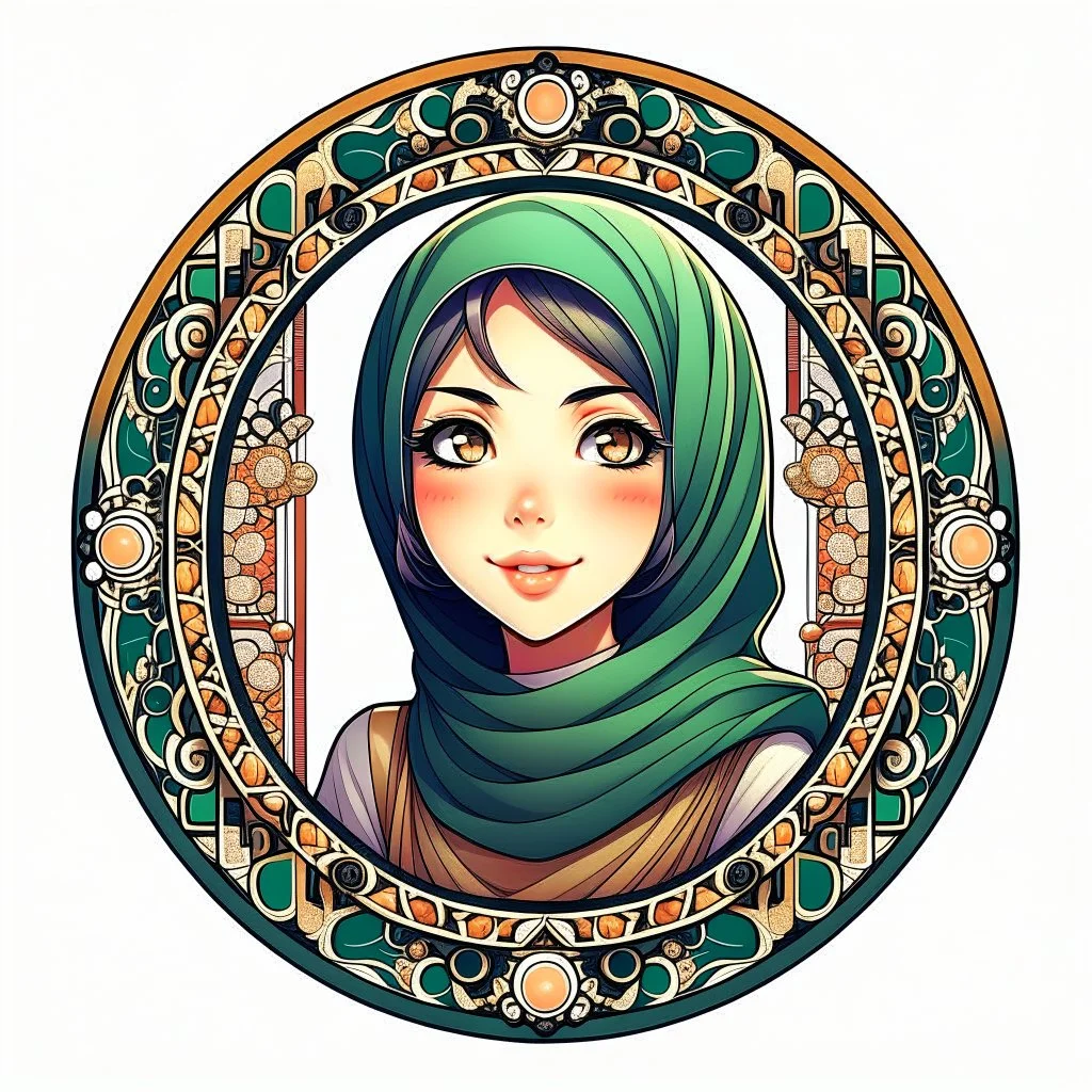 anime Only the face Muslim Pretty impressive women inside a circular frame,Portrait image,professional look