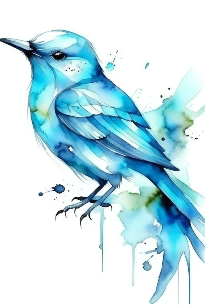 Watercolor abstract blue tones bird