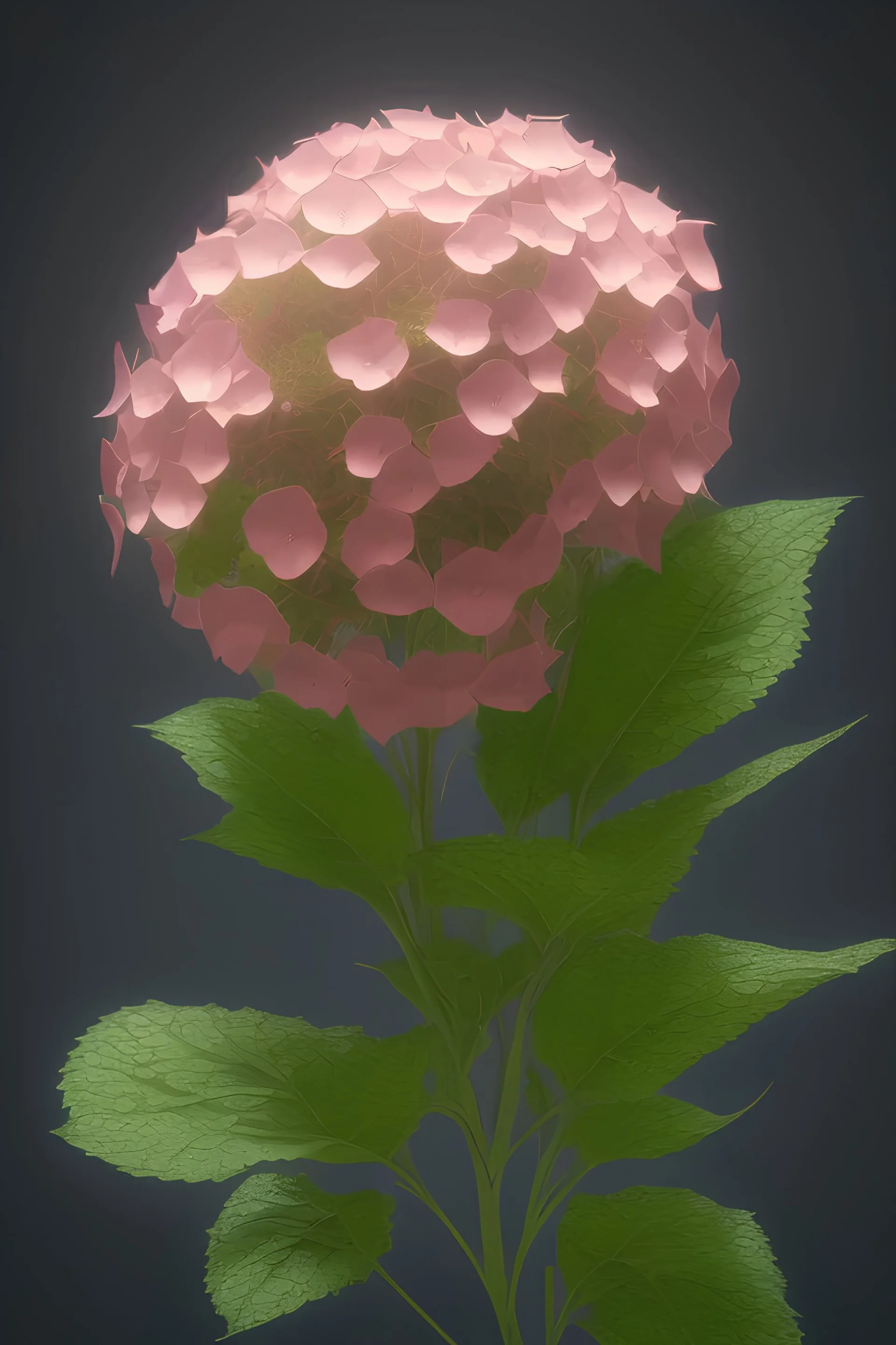 an isolated translucent hydrangea plant, 3d render, art nouveau style, ultra realistic, masked transparent flat background, backlight, popular on sketchfab, pixelsquid, 8k, volumetric lighting, super focused, no blur, trending on artstation, octane render, ultra detailed, hyperrealistic, by artgerm and alphonse mucha