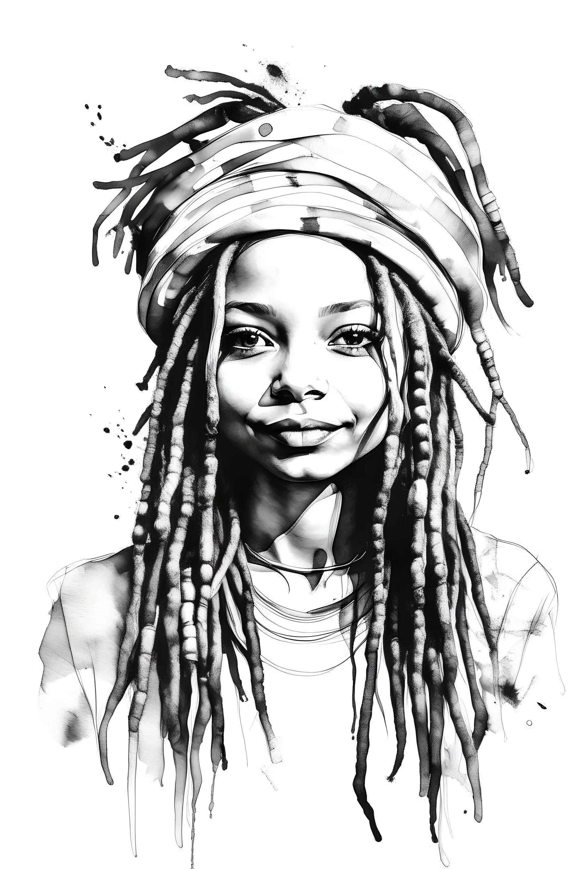 Watercolor black and white dreadlocks girl with funny style