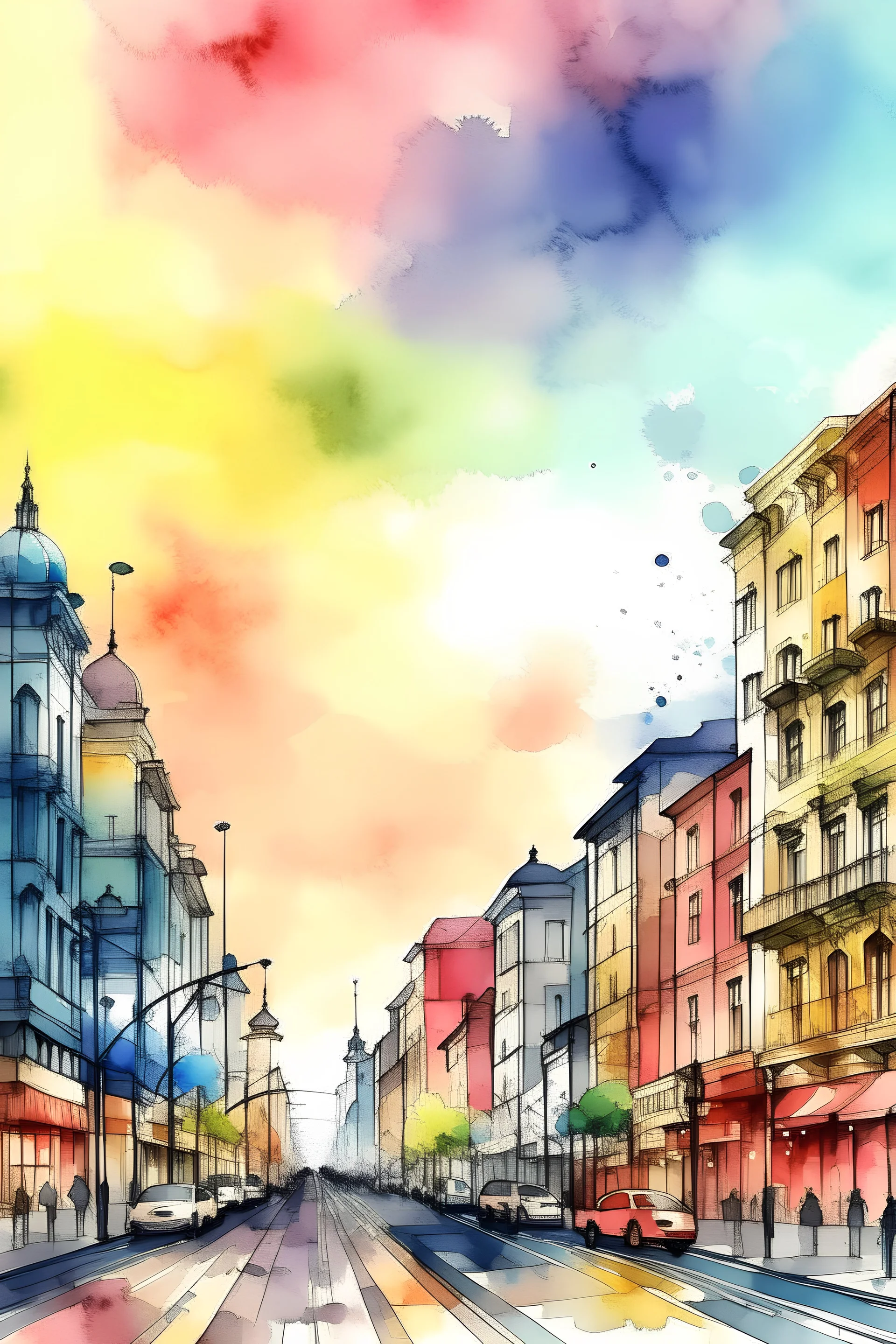 صورة لمدينة مشهورة بأسلوب الرسم بالألوان المائية.