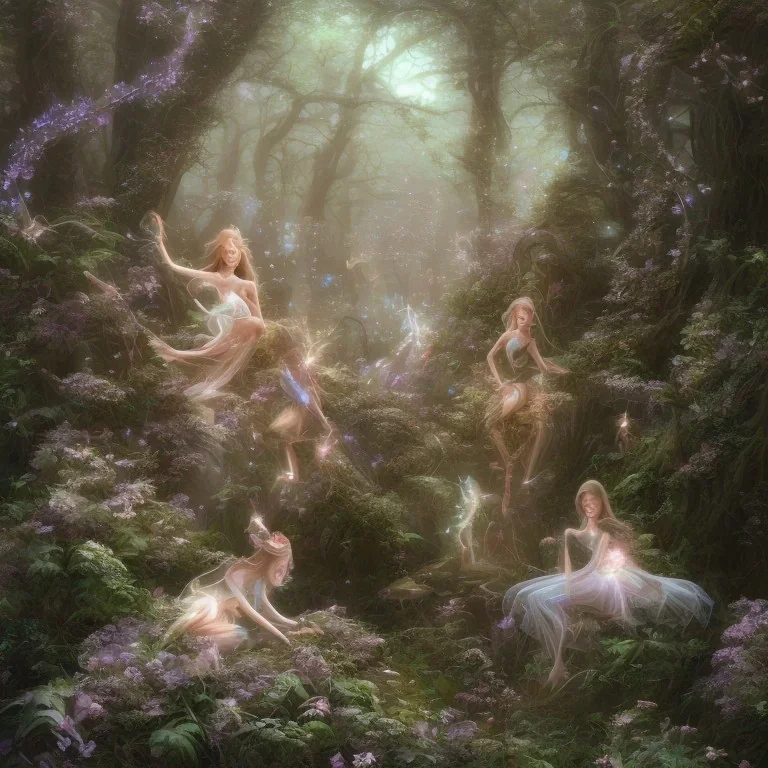 subtle and luminous fairies in magical environnement